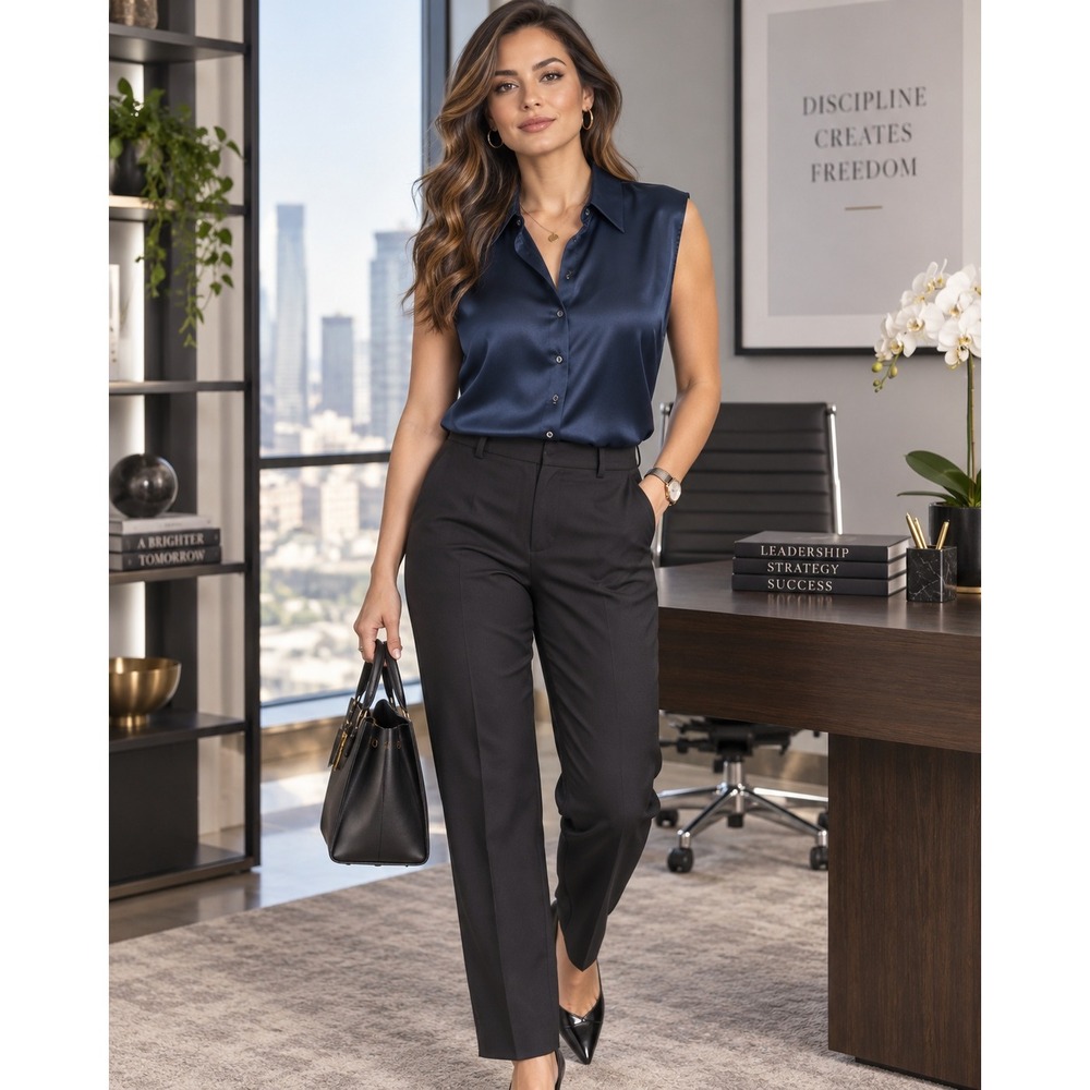 Banana Republic Navy Blue Satin Sleeveless Button Down Blouse Petite Small